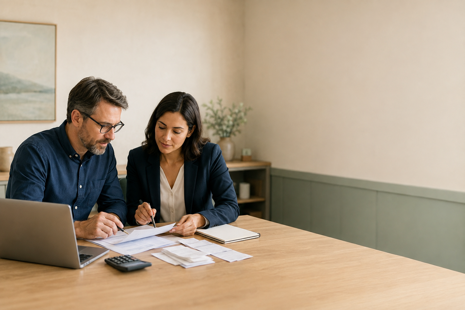 Small-business bookkeeping records organized during a meeting with a CPA